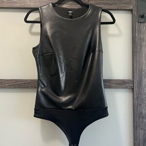 Express Black Faux Leather Sleeveless Bodysuit